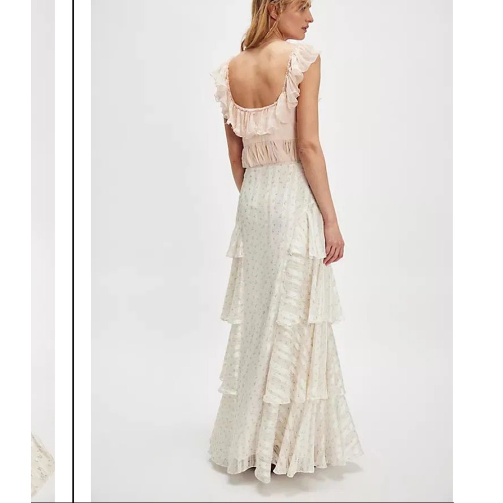 Free People floral cascade Maxi Skirt ivory size 4 NWT - Picture 3 of 10